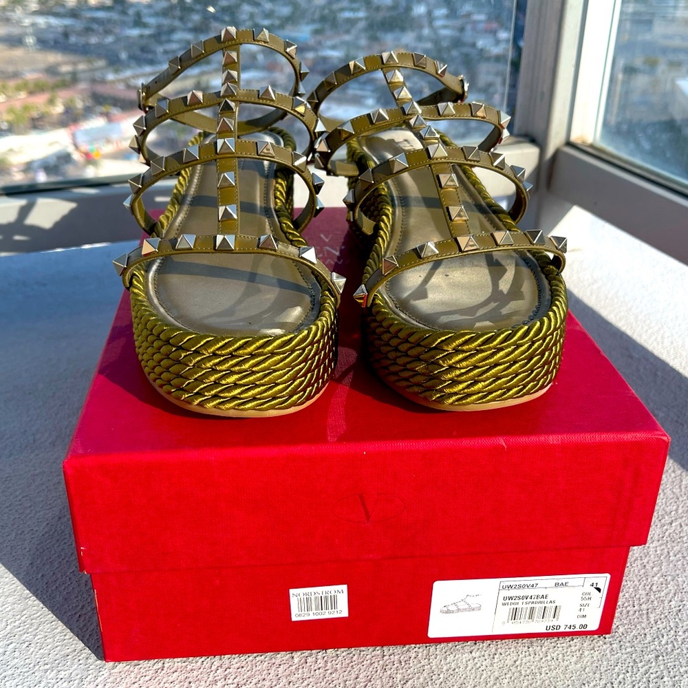 Valentino Wedge Espadrilles Green Rockstud size 41